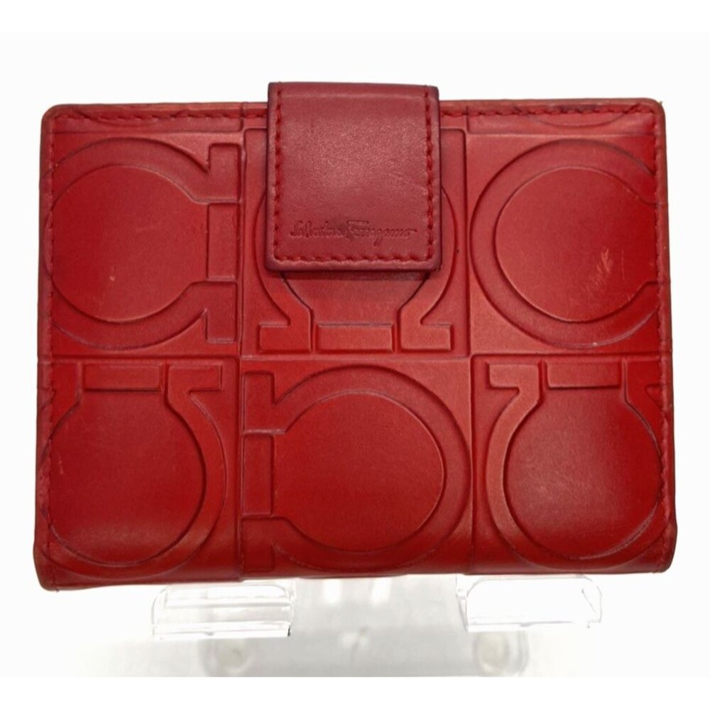 Authentic Salvatore Ferragamo Gancini Red Leather bifold Card Case 6BM0091 Italy